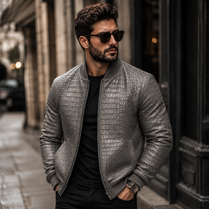 LEATHER SPOT <b>Men's</b> for Embossed Leather <b>Bomber</b> <b>Jacket</b> Biker Style Vintage Slim Fit <b>Summer</b> Motorcycle Windproof Breathable - Product Image 6