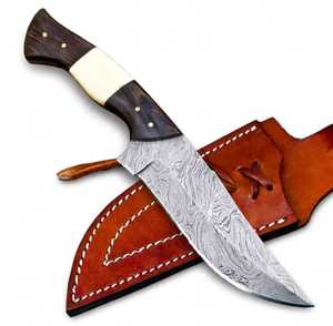 Cuchillo hecho a mano con hoja de acero de Damasco y mango de hueso de camello, tipo Drop Point, para uso general. - Product Image 6