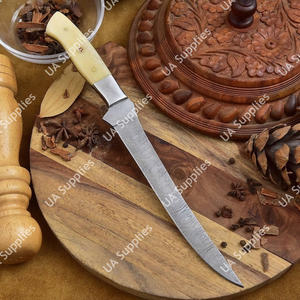 Couteau professionnel sur mesure en acier Damas à motif torsadé, ultra-affûté, léger, avec manche en os de chameau, personnalisable OEM, faibles MOQ, OBM - Product Image 4