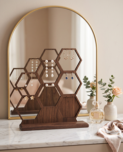 Honeycomb-Shaped Acrylic Earring Display Stand Glossy Finish Customizable Size Color Unique Jewelry Organizer for Home Retail - Product Image 3