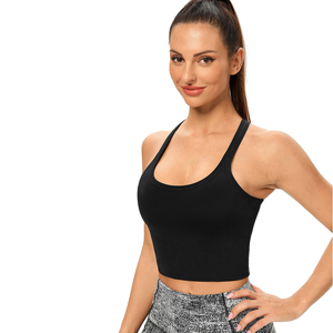 Women Solid White Scoop Neck Crop Tank <b>Top</b> Breathable Spandex Polyester Yoga Fitness Sleeveless Regular Fit Adult Sportwear - Product Image 1