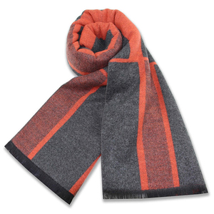 Classic Long Wool Scarf Men Color Blocking Thermal Insulation Winter Warm Knitted Scarf Adult Gray Orange Pattern 2026 - Product Image 1