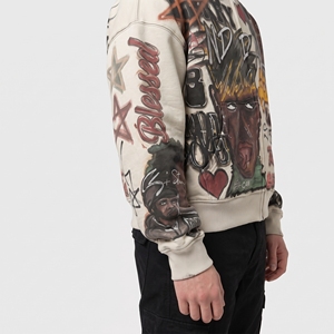 Sweat-shirt à capuche personnalisé beige multicolore imprimé numériquement pour homme, style streetwear oversize, idéal pour l'hiver - Product Image 3