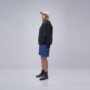 <span class=keywords><strong>Veste</strong></span> bomber noire en faux daim avec col en cuir pour <span class=keywords><strong>femme</strong></span>, style oversize, décontractée, zippée, type <span class=keywords><strong>Harrington</strong></span> - Product Image 4