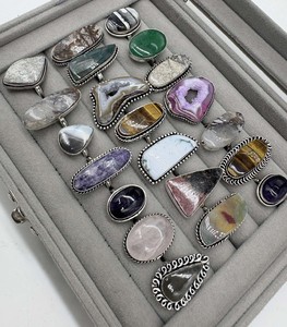Wholesale Brass Mixed Gemstone Assorted <b>Rings</b> Silver Plated Bezel Setting Natural <b>Crystal</b> Fashion <b>Ring</b> Factory Direct - Product Image 2