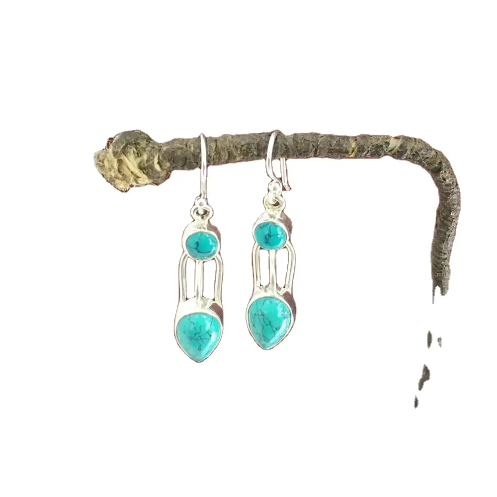 Simple Unique Design Earring Pure 925 Sterling Silver Top Quality Wholesale Price Turquoise Cabochon Gemstone Beautiful Earrings