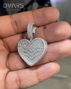 Pendentif Cœur Pavé de Diamants en Argent 925 avec Moissanite, Breloques Givrées de Luxe Plaqué Rhodium/Or, Bijoux de Rappeur Tendance - Product Image 3