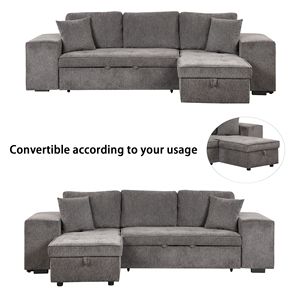 Divano Sezionale a L Reversibile da 265,7 cm con 3 Posti, Letto Estraibile, Chaise Longue con Contenitore e 2 Sgabelli - Arredamento Soggiorno - Product Image 3