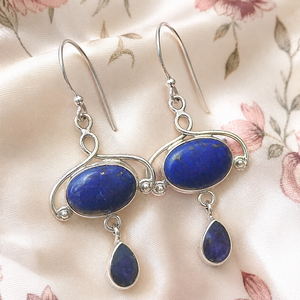 Natural Double Blue Lapis Lazuli 925 Sterling Silver <b>Dangle</b> <b>Earrings</b> Rose <b>Gold</b> Yellow <b>Gold</b> Plated Handmade Boho Gemstone Jewelry - Product Image 5