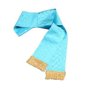 Écharpe de régalia bleue moirée Chevalier de l'Orient avec pompon décoratif doré, franges dorées franc-maçon, sur mesure - Product Image 1