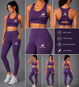 Wi Women's Yoga Set Purple <b>Crop</b> <b>Top</b> High Waist Leggings 2 Piece Activewear Full Length Solid Color Breathable Spandex Polyester - Product Image 3