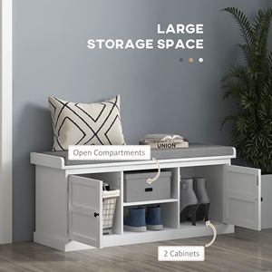 Banc d'entrée blanc réglable avec 2 armoires, coussin amovible et lavable, et étagères de rangement pour chaussures - Product Image 5