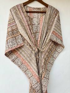 Nouvelle Robe de Nuit Femme Évasée Imprimé Animal en Coton Doux Indien, Longueur Genou, Style Kaftan, avec Dentelle, pour Plage ou Cadeau Demoiselle d'honneur - Product Image 2