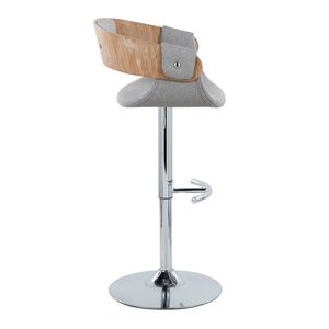 Taburete de Bar Ajustable Elisa de Estilo Moderno de Mediados de Siglo, con Base Giratoria de Metal Cromado y Madera Blanqueada, Tapizado en Tela Gris, con Reposapiés Redondeado en Forma de T - Product Image 3