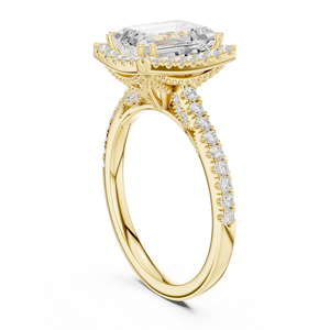 แหวนหมั้นและแหวนแต่งงาน Aries Jewel รุ่น Halo ประดับเพชรเม็ดเดี่ยว 2 กะรัต คุณภาพ E VVS VS รูปทรง Emerald Cut เพชรเพาะเลี้ยงในห้องปฏิบัติการ ตัวเรือนทองคำแท้ 14K - Product Image 3