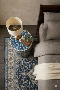 Blue Patterned Side <b>Table</b> Round End <b>Table</b> Farmhouse Accent <b>Table</b> for Bedroom Living Room Hotel Entry - Product Image 3