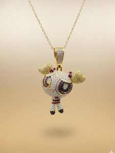 Colgante de Chica de Dibujos Animados con Incrustaciones de Diamantes CZ Chapado en Oro, Colgante de Personaje, Amuleto para Collar de Hip Hop, Joyería de Estilo Anime Adorable - Product Image 2
