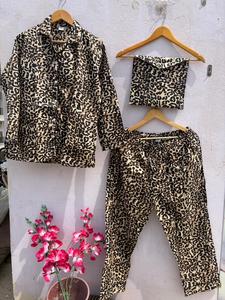 Ensemble de pyjama en coton pour femmes, imprimé léopard, ensemble de vêtements de nuit, ensemble de détente avec poche, pyjama boutonné, doux et respirant - Product Image 5