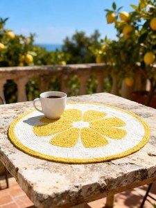 Handmade Luxury Floral Eco-Friendly Lemon Slice Placemat <b>Yellow</b> Citrus Beaded <b>Table</b> Decor (14 Inch) - Product Image 4