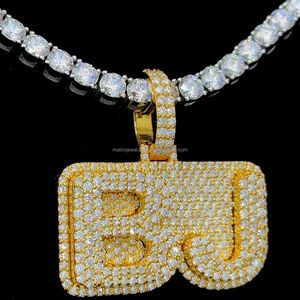 Custom Pass Diamond Test Iced Out Vvs Moissanite 925 <b>Silver</b> 18K Gold Plated Name Two <b>Letter</b> BJ Fine Jewelry <b>Necklace</b> Pendant - Product Image 4