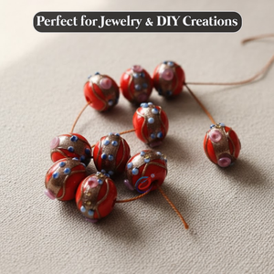 Cuentas de Vidrio Lampwork Rojas de 16 mm |   Cuentas de Diseño Floral Estilo Murano |   Hilo Artesanal de 8 Pulgadas para la Creación de Joyería DIY EXCEL - Product Image 2