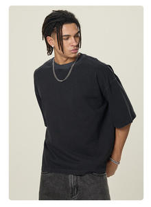 T-shirt en coton noir surdimensionné pour homme, manches courtes, col rond, décontracté, couleur unie, jersey tricoté, teinture unie, coupe ajustée et tissu de qualité supérieure - Product Image 6