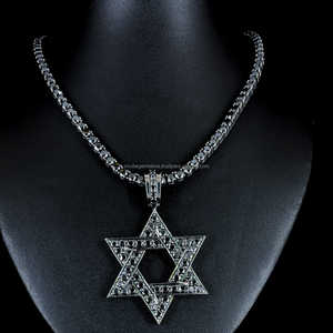 Pendentif à breloque hexagramme en argent 925 avec diamant VVS Moissanite plaqué or Style HipHop Party IGI certifié noir - Product Image 1