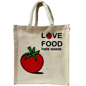 Sac fourre-tout moyen en jute sérigraphié personnalisé Sac fourre-tout fait à la main écologique Panier cadeau Sacs fourre-tout de mariage en vrac Logo personnalisé - Product Image 1