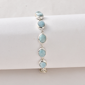 Pulsera de tenis de plata, regalo de compromiso, pulseras de plata de ley 925 maciza con gema de larimar, pulseras de plata fina hechas a mano, India - Product Image 4