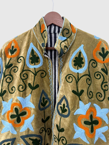 Veste à col mandarin en velours brodée à la main avec des motifs floraux, manches longues, taille plus, vêtements d'hiver pour adultes, style blouson - Product Image 3