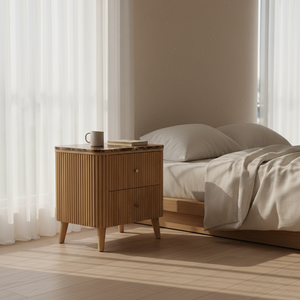 <b>Table</b> 2 Drawers Eco-Friendly Oak MDF Rubber Veneer Marble Top 5+ Compartments Dynamic Design Dining Living Spaces Modern - Product Image 3