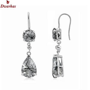 Pendientes de diseño clásico y moderno, plata de ley 925, con piedra de rutilo negro y circonita cúbica, para damas y niñas, fabricación al por mayor. - Product Image 1