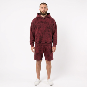 Conjunto de Sudadera con Capucha y Pantalones Cortos para Hombre, de Felpa Cepillada, Dos Piezas, Estilo Casual, con Estampado Puff, Cintura con Cordón y Bolsillos - Product Image 4