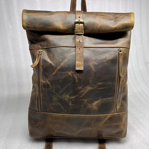 Water Repellent Genuine Leather Roll Top Backpack Protective <b>Laptop</b> Sleeve Men Cowhide Travel Daypack <b>Bag</b> LRTB-0134 - Product Image 1