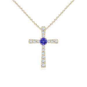 Customized 14k 18k <b>Solid</b> <b>Gold</b> 6MM 0.75Ctw Tanzanite With 1.37Ctw Multi Diamond Cross Charm <b>Pendant</b> for Men and Women Wholesaler - Product Image 1