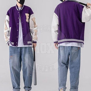 Street Ready Winter Jacket with Premium Patch Embroidery Contrast Sleeves Soft Fabric Fashion Letterman Jacket - Product Image 2