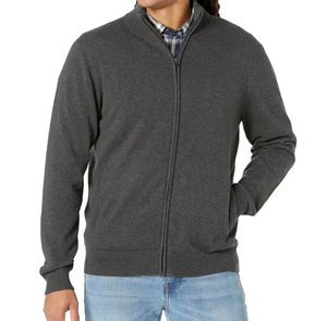 Cardigan en coton tricoté pour homme, coupe ajustée, avec fermeture éclair - Product Image 5