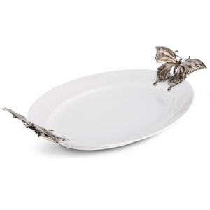 Nouveau plateau de service décoratif classique en aluminium, forme ovale, finition blanche, pour la maison et les mariages modernes et antiques - Product Image 1