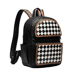 Mochila Unisex de Cuero Vacuno con Diseño a Cuadros, Estilo Bohemio Vintage, Hecha a Mano, con Protección RFID y Cierre, Ecológica para Viajes - Product Image 3
