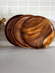 Assiette de service en bois d'acacia la plus vendue, design moderne et luxueux, fabriquée à la main, compatible lave-vaisselle, écologique, durable, taille personnalisée - Product Image 4