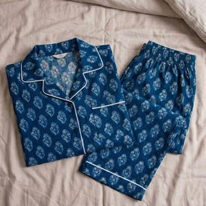 Conjunto de Pijama de Algodón Índigo Térmico de Jaipur con Estampado a Mano para Mujer, Ropa de Estar por Casa con Diseño Floral, Venta al Por Mayor - Product Image 6