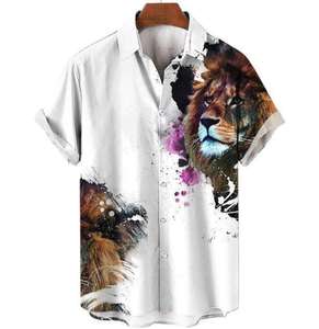 Retro Men's Heavyweight Short Sleeve Shirt 4 Way Stretch <b>Animal</b> Print Lapel Collar 100% Polyester <b>Knitted</b> Fabric Summer Casual - Product Image 2