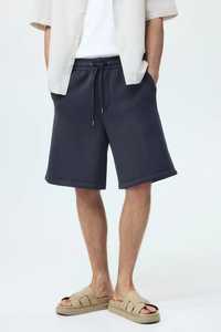Shorts de sport pour homme en coton uni avec cordon de serrage à la taille, poches, taille mi-haute, style décontracté - Product Image 3