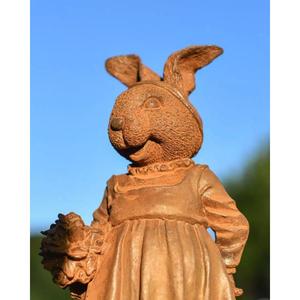 Statue de lapin rustique faite à la main avec fleurs, décoration extérieure, style simple, pour jardin, pelouse, figurine - Product Image 3