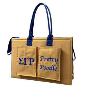 Bolso Tote Elegante para Mujer con Letras Griegas Bordadas, Bolso de Mano Inspirado en Hermandades con Diseño Decorativo y Bolsillo 3D - Product Image 1