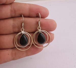 Dainty Black Onyx Earrings 925 Sterling <b>Silver</b> Minimalist Jewelry Small Black Gemstone <b>Studs</b> for Women Thin <b>Silver</b> Earrings - Product Image 1