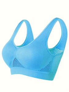Brassière de sport pour femme en maille ajourée, à bretelles larges, douce et extensible, anti-humidité, pour le fitness et l'entraînement - Product Image 6