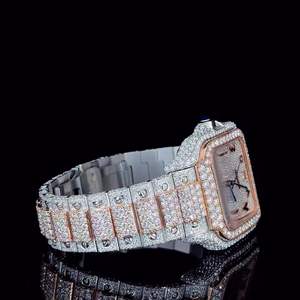 Montre de luxe pour homme, cadran carré bicolore, entièrement pavée de diamants CZ, style Hip Hop, bracelet en acier inoxydable à chiffres romains - Product Image 1