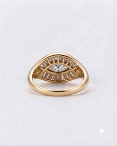 Marquise Diamant Böser Blick Ring D VVS 0,88 Karat 14K Massivgold Baguette Halo Einzigartiger Schutzring Labor-Diamant Statement Goldring - Product Image 5