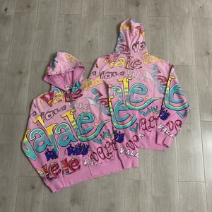 2026 Printed Hooded Zipper Sweatshirt Men's Oversized Streetwear Blue Letter Pattern Autumn Knitted Polyester - Product Image 6
